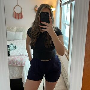 Navy Blue Drawstring Linen Shorts